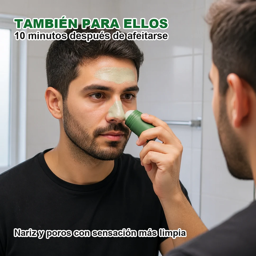Un hombre aplicándose la mascarilla de té verde en barra